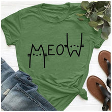 Load image into Gallery viewer, Cute T Shirt Women 2019 100% Cotton Print Meow cat 2020