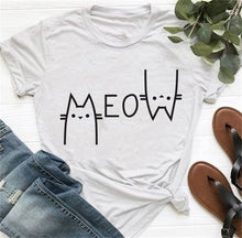 Load image into Gallery viewer, Cute T Shirt Women 2019 100% Cotton Print Meow cat 2020