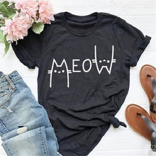 Load image into Gallery viewer, Cute T Shirt Women 2019 100% Cotton Print Meow cat 2020
