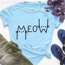 Load image into Gallery viewer, Cute T Shirt Women 2019 100% Cotton Print Meow cat 2020
