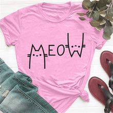 Load image into Gallery viewer, Cute T Shirt Women 2019 100% Cotton Print Meow cat 2020
